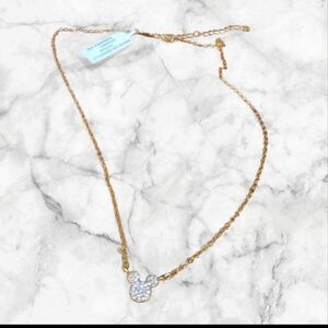 Nwt Disney: Mickey Mouse 14KT Gold Plated Pave CZ Pendant Necklace 8"